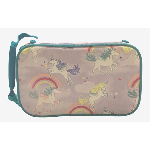 Unicorn Lilac Insulated Lunch Box 10” X 6” X 4” Teal Trim & Padded Grip - Picture 1 of 9